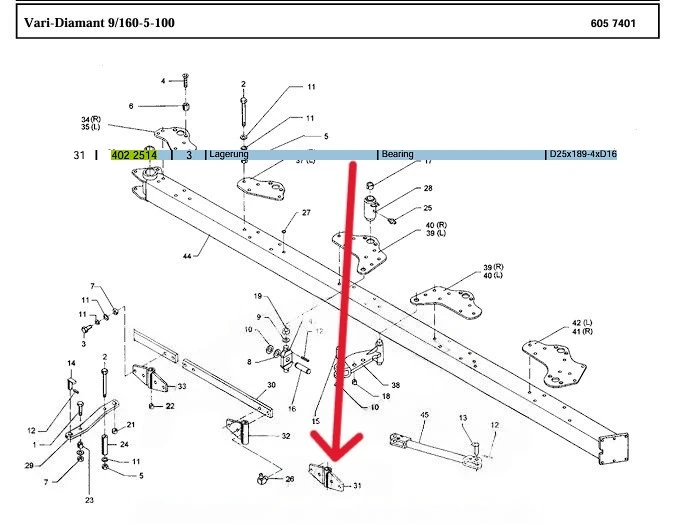 Опора підшипникова 4022514 (D25x189-4xD16) Vari-Diamant X 160